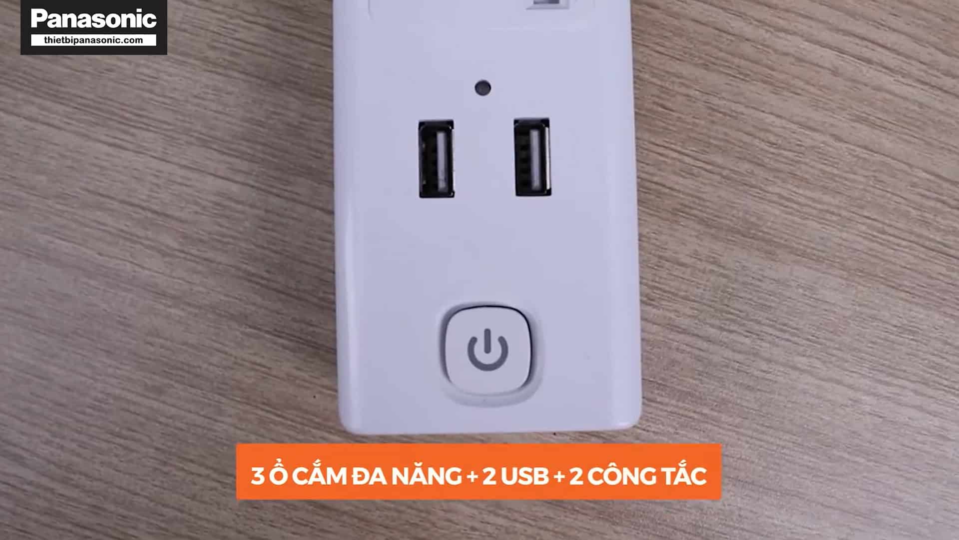 Ổ cắm có dây Nanoco NES332U-3 gồm 3 ổ cắm đa năng + 2 ổ cắm USB 2.1A và 1 công tắc