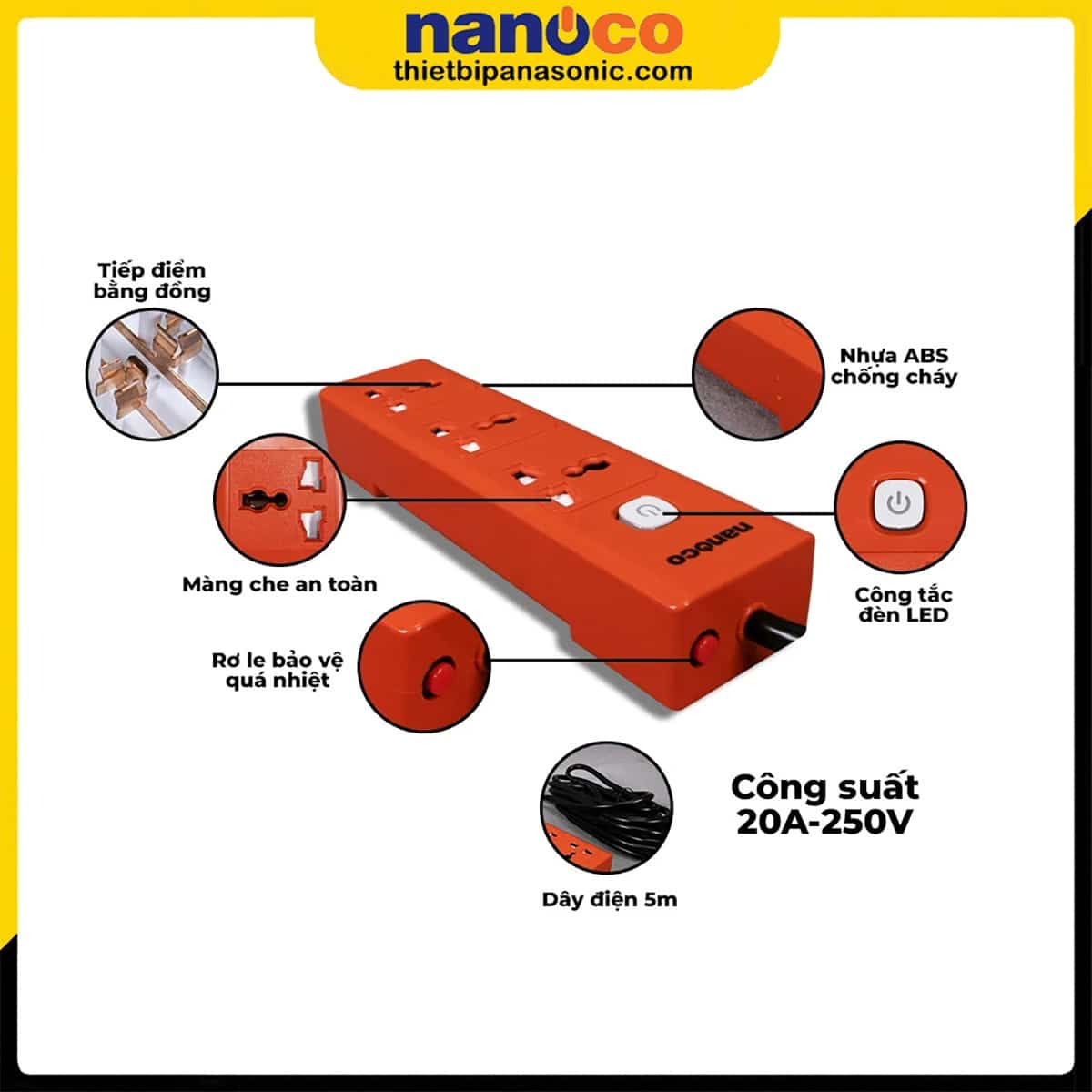 Ưu điểm nổi bật của Ổ cắm có dây Nanoco NES3320-5