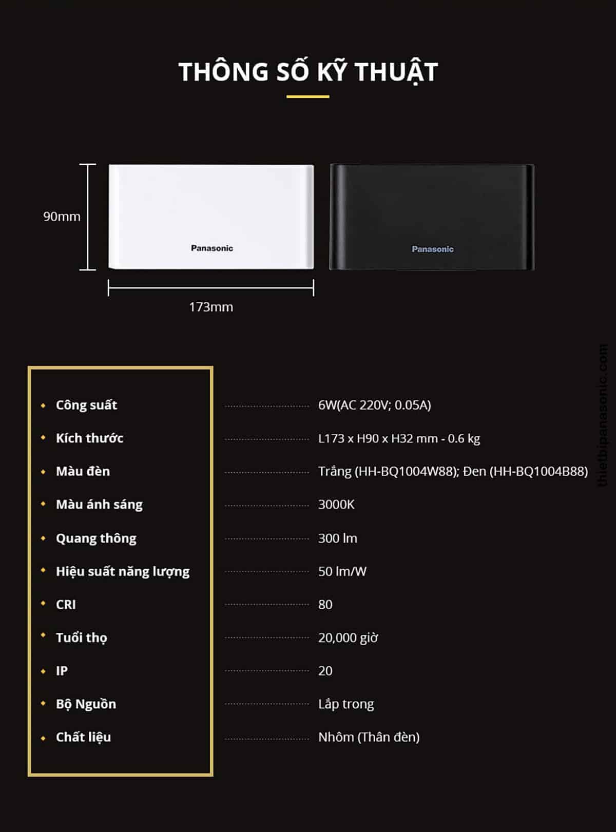 Thông số kỹ thuật của Đèn rọi tường Panasonic HHBQ1004W88 Màu Trắng