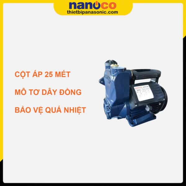 Máy bơm nước đẩy cao Nanoco NSP128 có cột áp cao 25 mét, mô tơ dây đồng cùng hệ thống bảo vệ quá nhiệt