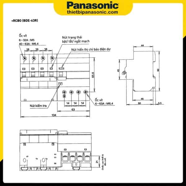 Bản vẽ kỹ thuật của RCBO Panasonic 32A 4P BBDE43234CNV