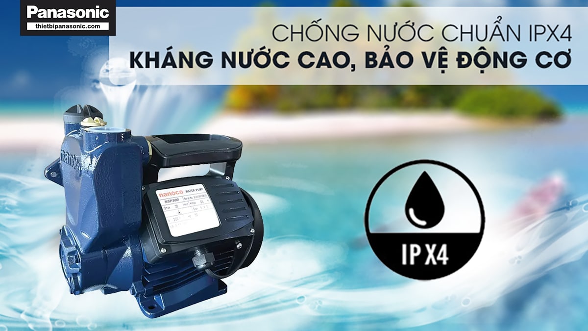 Máy bơm Nanoco NSP300 đặt chuẩn chống nước IPX4 giúp bảo vệ động cơ hiệu quả