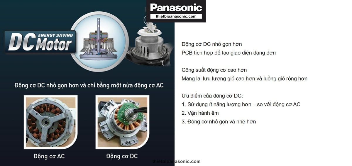 Quạt trần Panasonic F-48DGL Sử dụng ít năng lượng hơn nhờ động cơ DC mới